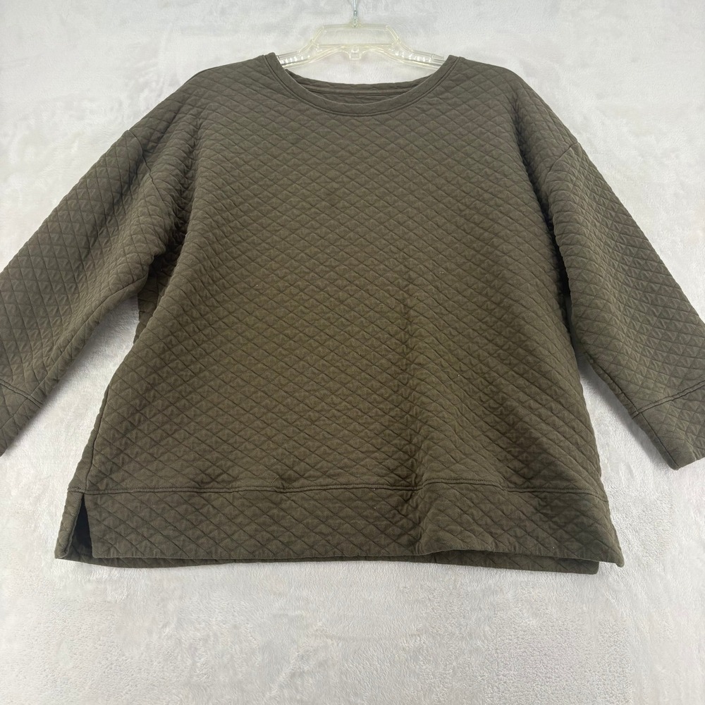 Lands' End Sweatshirt Womens XL Sweatshirt Olive Green Quilted Crewneck